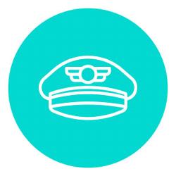 Captains hat icon in blue circle