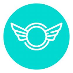 Flight wings icon in blue circle