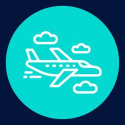 plane flying icon in blue circle